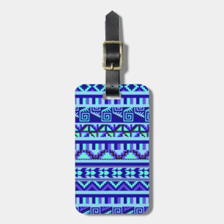Blue Geometric Abstract Aztec Tribal Print Pattern Luggage Tag