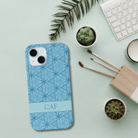 Blue Geometric Abstract Pattern with Monogram 