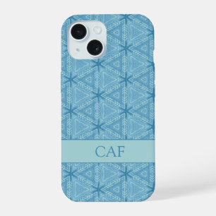 Blue Geometric Abstract Pattern with Monogram  iPhone 15 Case