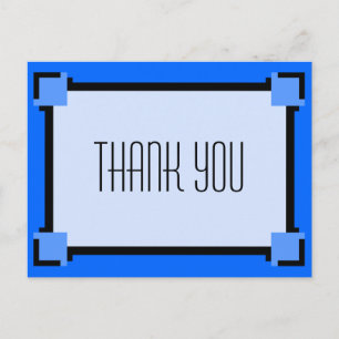 Blue Geometric Art Deco Thank You Postcard
