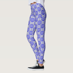 Blue Geometric Chain Pattern Leggings