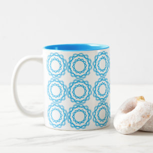 Blue Geometric Circles Art Pattern Two-Tone Coffee Mug