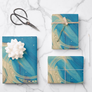 Blue Geometric Colourful Abstract Waves Wrapping Paper Sheet