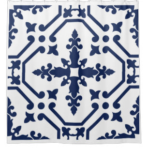 Blue geometric decorative ornamental Moroccan tile Shower Curtain