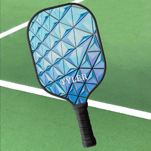 Blue Geometric Design, White Name Pickleball Paddle