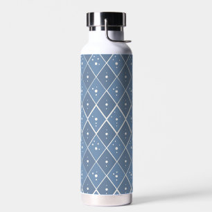 Blue Geometric Diamond Pattern Water Bottle