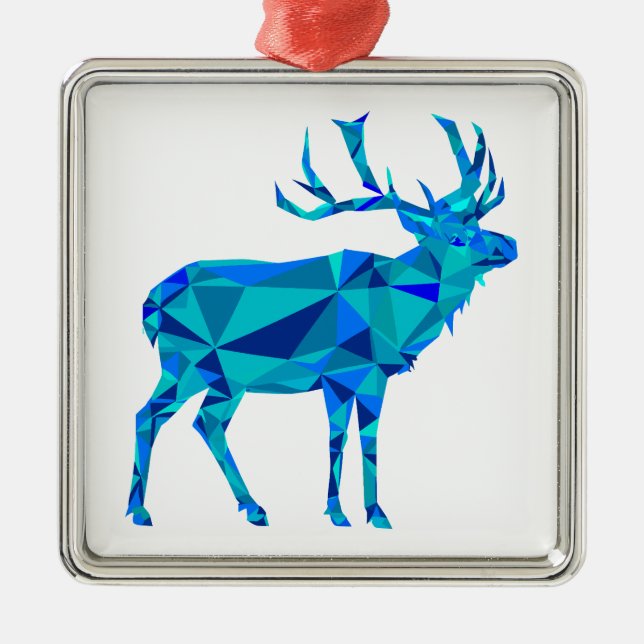 Blue Geometric Elk Metal Tree Decoration (Front)