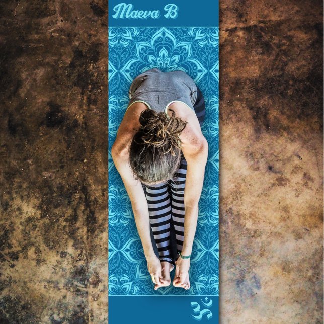 Blue geometric flowers pattern Om symbol  Yoga Mat (Creator Uploaded)