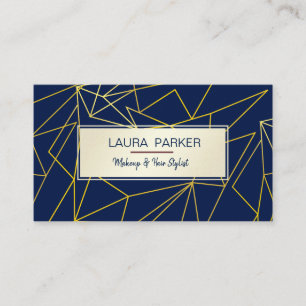 Blue Geometric Gold faux Professional Construction Business Card