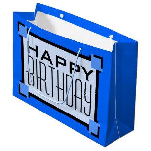 Blue Geometric Happy Birthday Art Deco Large Gift Bag
