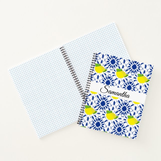 Blue Geometric Lemon Tile Notebook (Inside)