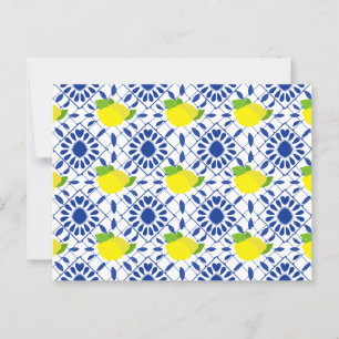 Blue Geometric Lemon Tile Postcard