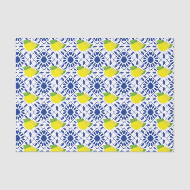Blue Geometric Lemon Tile Tissue Paper (Front)