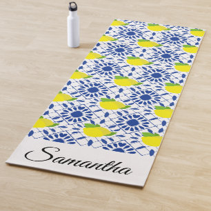 Blue Geometric Lemon Tile Yoga Mat
