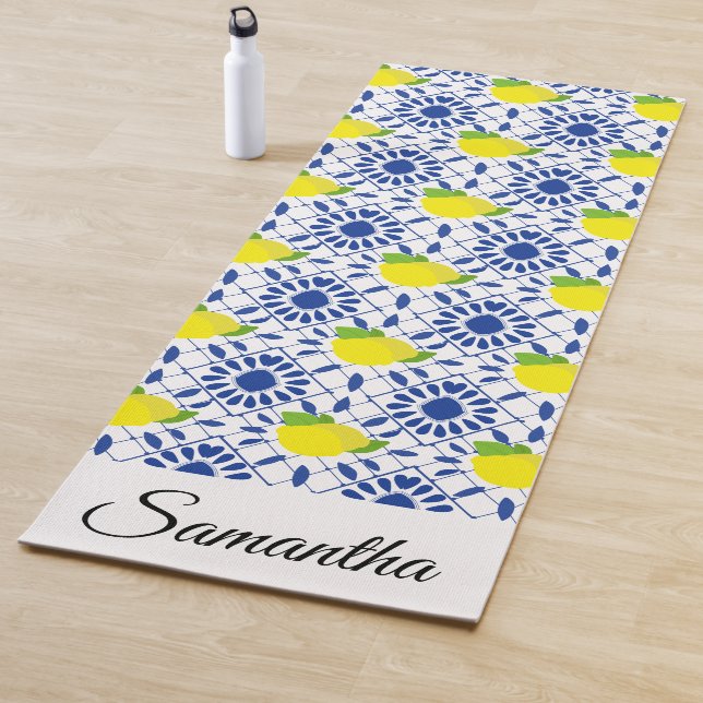 Blue Geometric Lemon Tile Yoga Mat (In Situ)