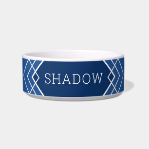 Blue Geometric Lines Pattern Personalised Bowl