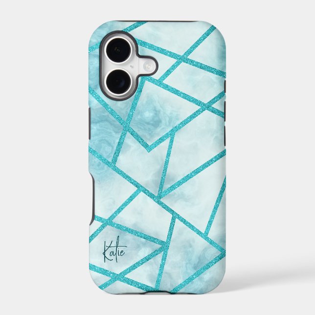 Blue Geometric Marble iPhone Case (Back)