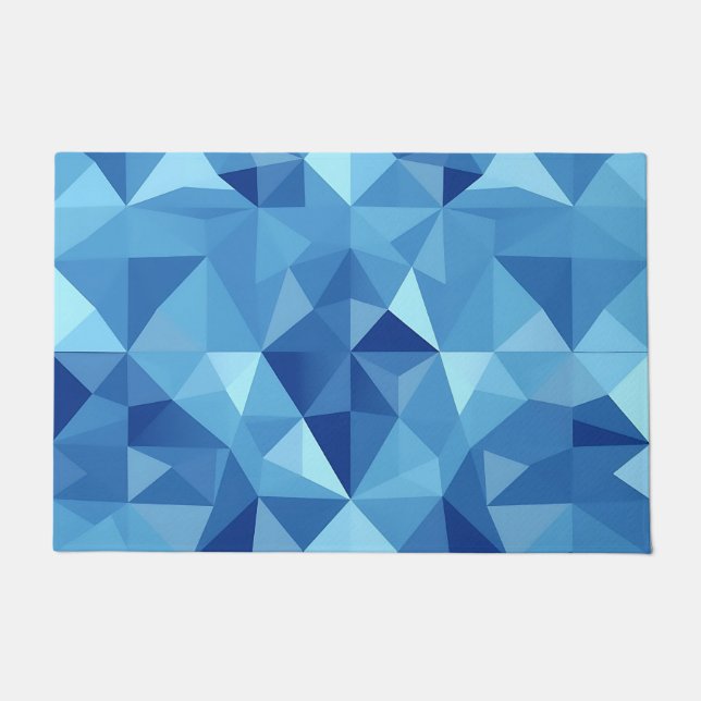 Blue Geometric Mosaic Tile Pattern Doormat (Front)