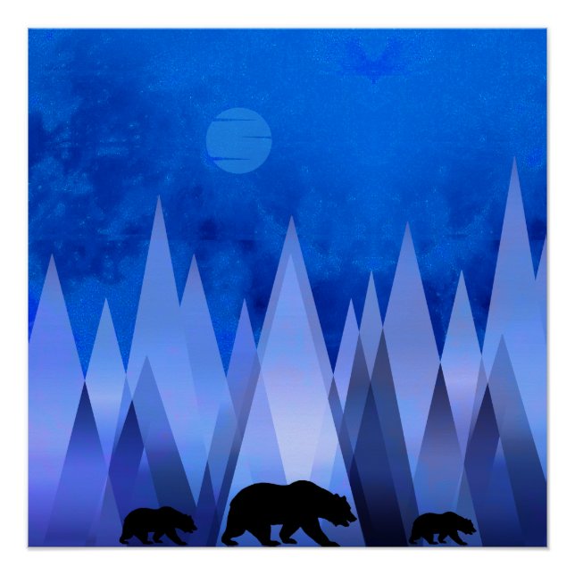 BLUE GEOMETRIC MOUNTAINS BEAR POSTER (Front)