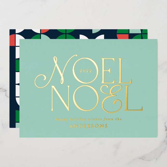 blue geometric Noel script elegant modern  (Front/Back)