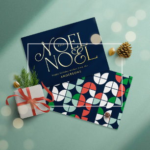 blue geometric Noel script elegant modern