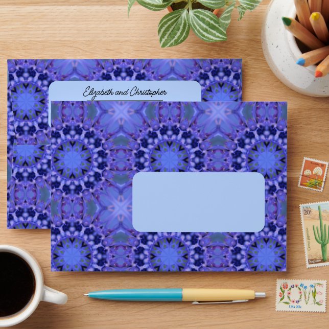 Blue Geometric Pattern Custom Return Address Envelope (Desk)