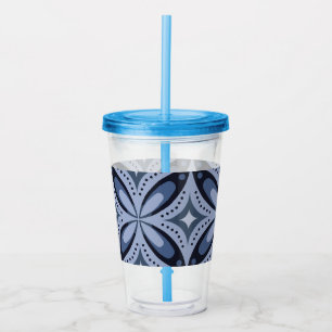 Blue Geometric Pattern Retro Style Acrylic Tumbler