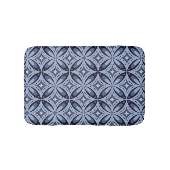 Blue Geometric Pattern Retro Style Bath Mat (Front)
