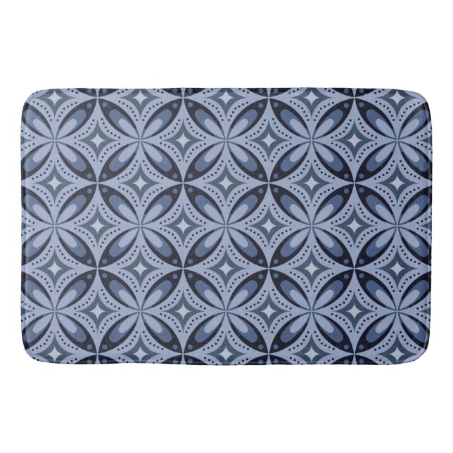 Blue Geometric Pattern Retro Style Bath Mat (Front)