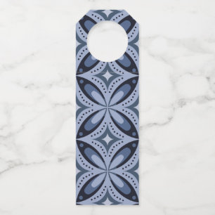Blue Geometric Pattern Retro Style Bottle Tag