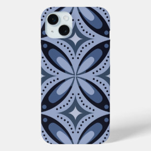 Blue Geometric Pattern Retro Style iPhone 15 Mini Case