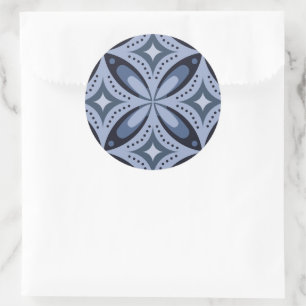 Blue Geometric Pattern Retro Style Classic Round Sticker