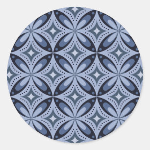 Blue Geometric Pattern Retro Style Classic Round Sticker