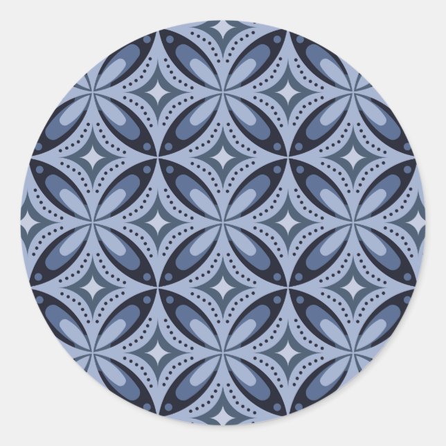 Blue Geometric Pattern Retro Style Classic Round Sticker (Front)
