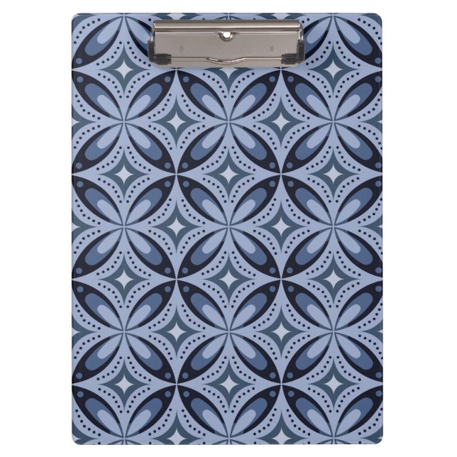 Blue Geometric Pattern Retro Style Clipboard (Front)