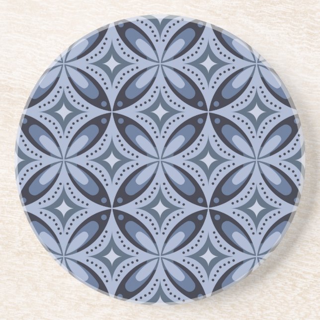 Blue Geometric Pattern Retro Style Coaster (Front)