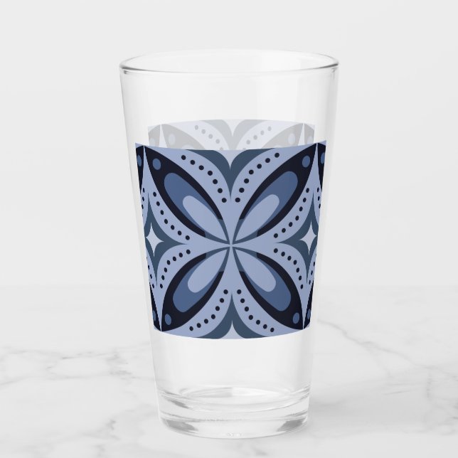 Blue Geometric Pattern Retro Style Glass (Front)