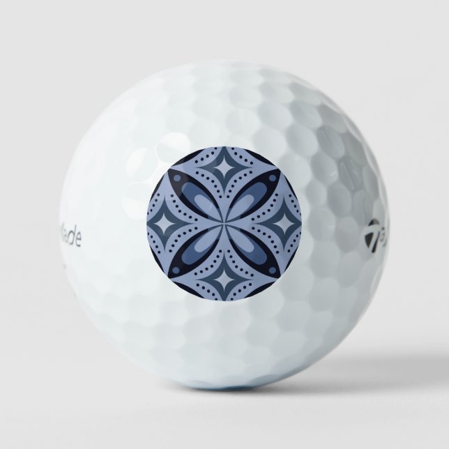 Blue Geometric Pattern Retro Style Golf Balls (Front)