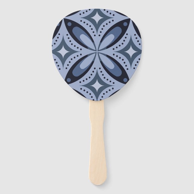 Blue Geometric Pattern Retro Style Hand Fan (Front)