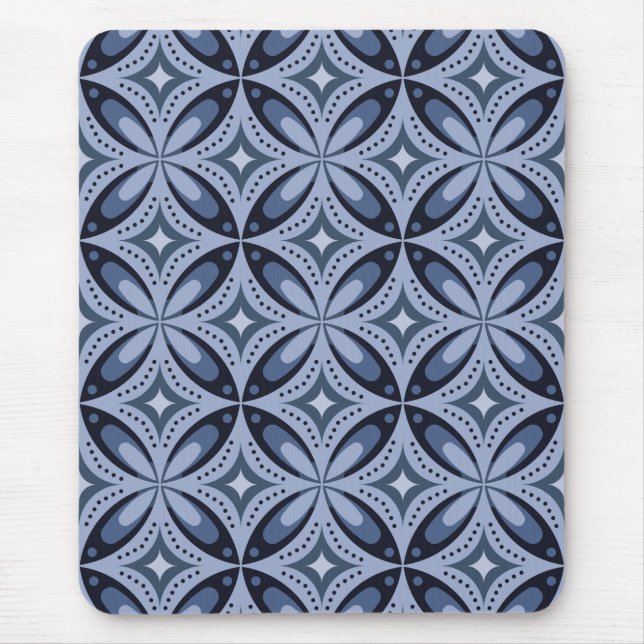 Blue Geometric Pattern Retro Style Mouse Pad (Front)