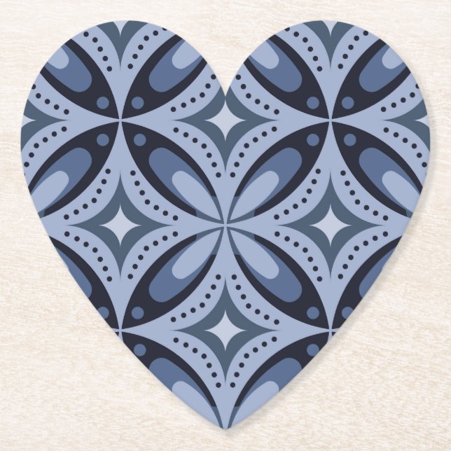 Blue Geometric Pattern Retro Style Paper Coaster (Front)