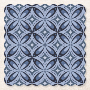 Blue Geometric Pattern Retro Style Paper Coaster