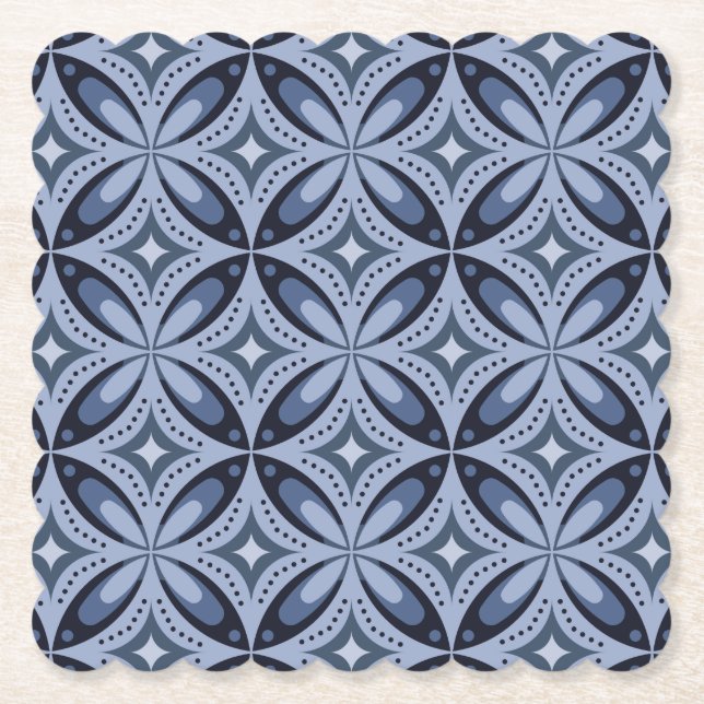 Blue Geometric Pattern Retro Style Paper Coaster (Front)