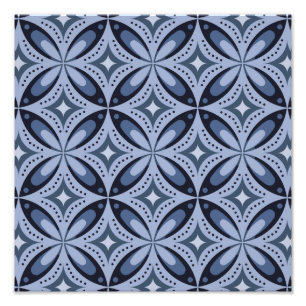 Blue Geometric Pattern Retro Style Photo Print