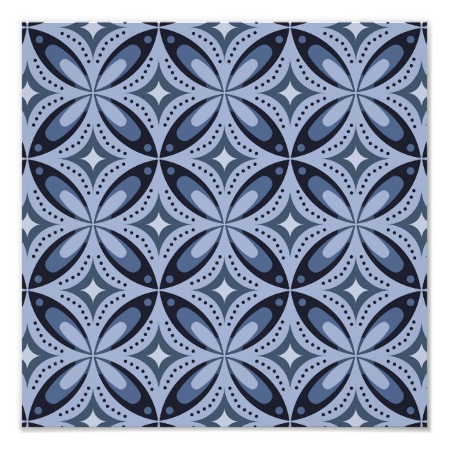 Blue Geometric Pattern Retro Style Photo Print (Front)