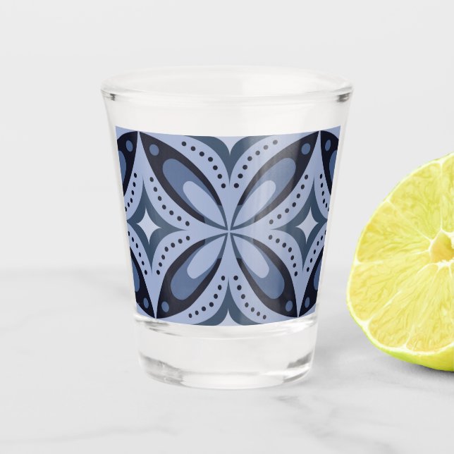 Blue Geometric Pattern Retro Style Shot Glass (Front)