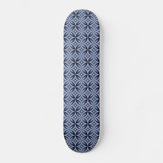 Blue Geometric Pattern Retro Style Skateboard (Front)