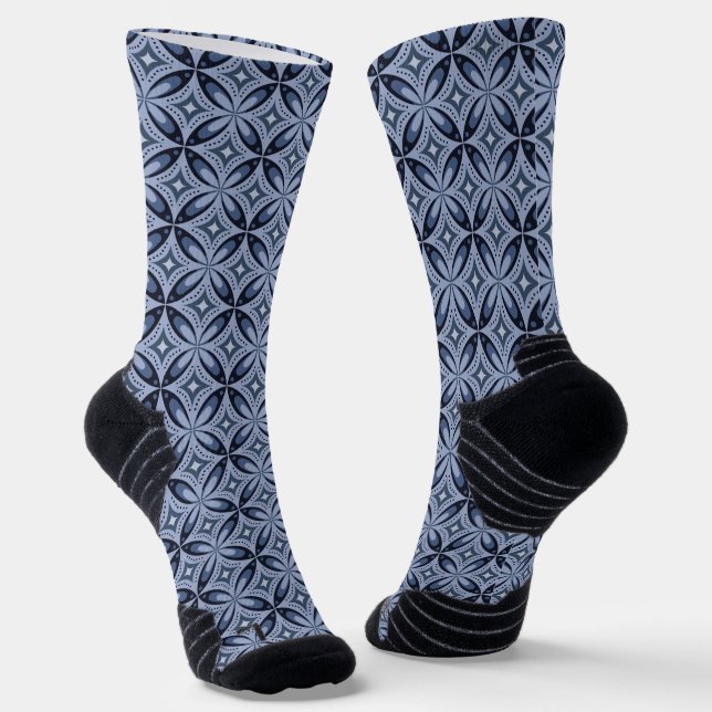 Blue Geometric Pattern Retro Style Socks (Angled)