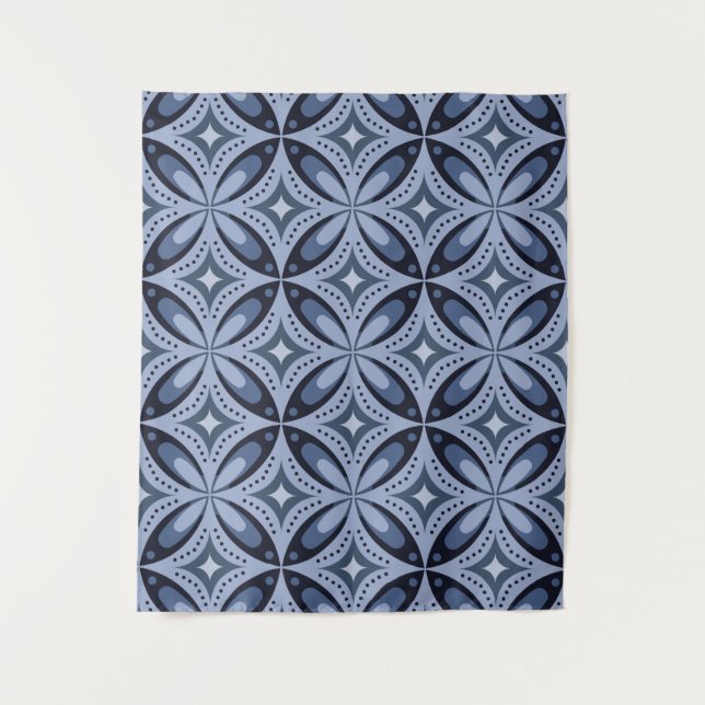 Blue Geometric Pattern Retro Style Tapestry (Front)