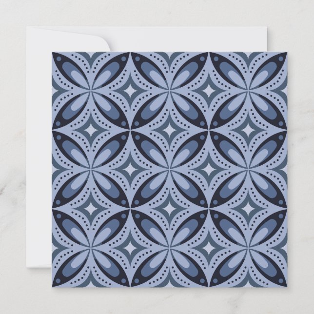 Blue Geometric Pattern Retro Style Thank You Card (Front)